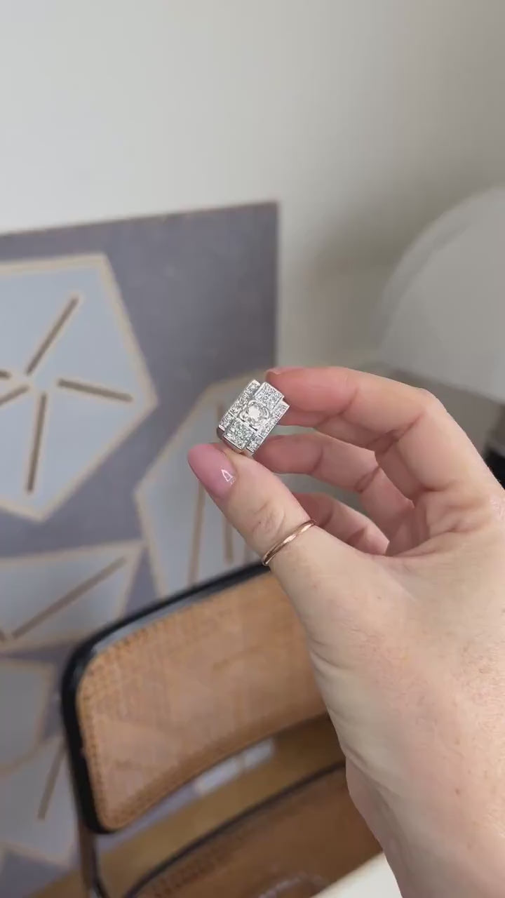 プラチナにダイヤモンド2.10カラットのラージ・アール・デコ・バンド・リング