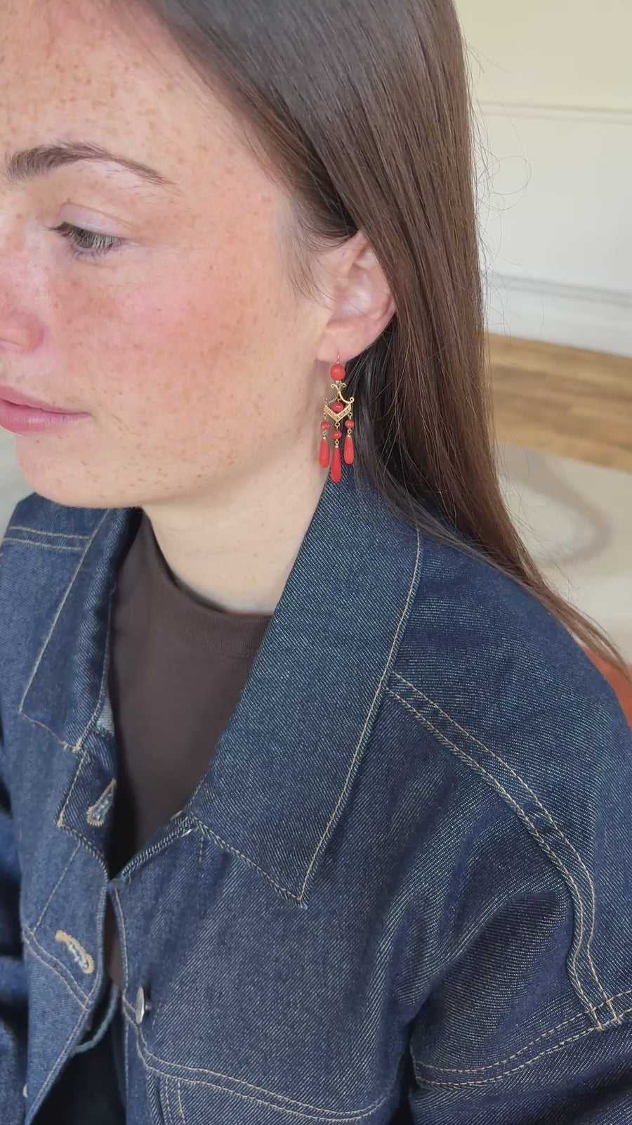 ジランドール ローズゴールド＆コーラル イヤリング