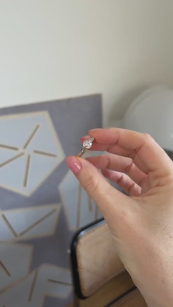 アンティークカット ダイヤモンド ソリテール リング 1.10カラット ローズゴールド＆プラチナ