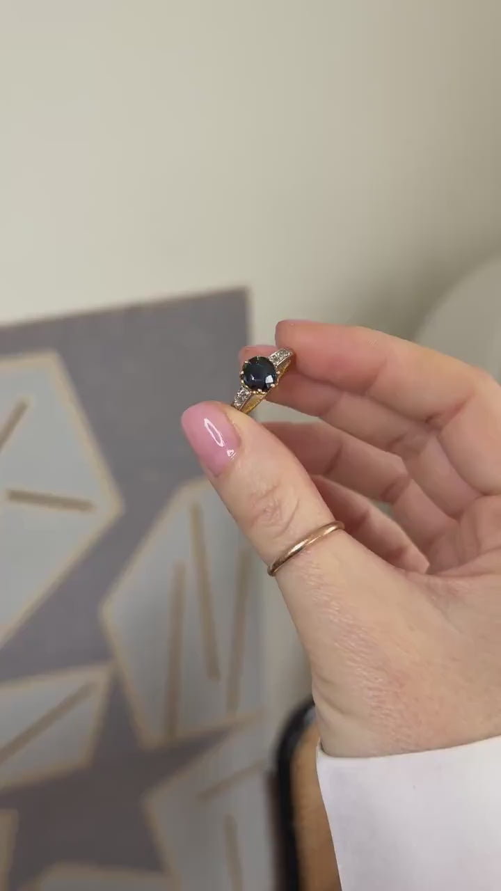 リング ベル・エポック イエローゴールドとプラチナに1,50カラットのサファイアとダイヤモンド