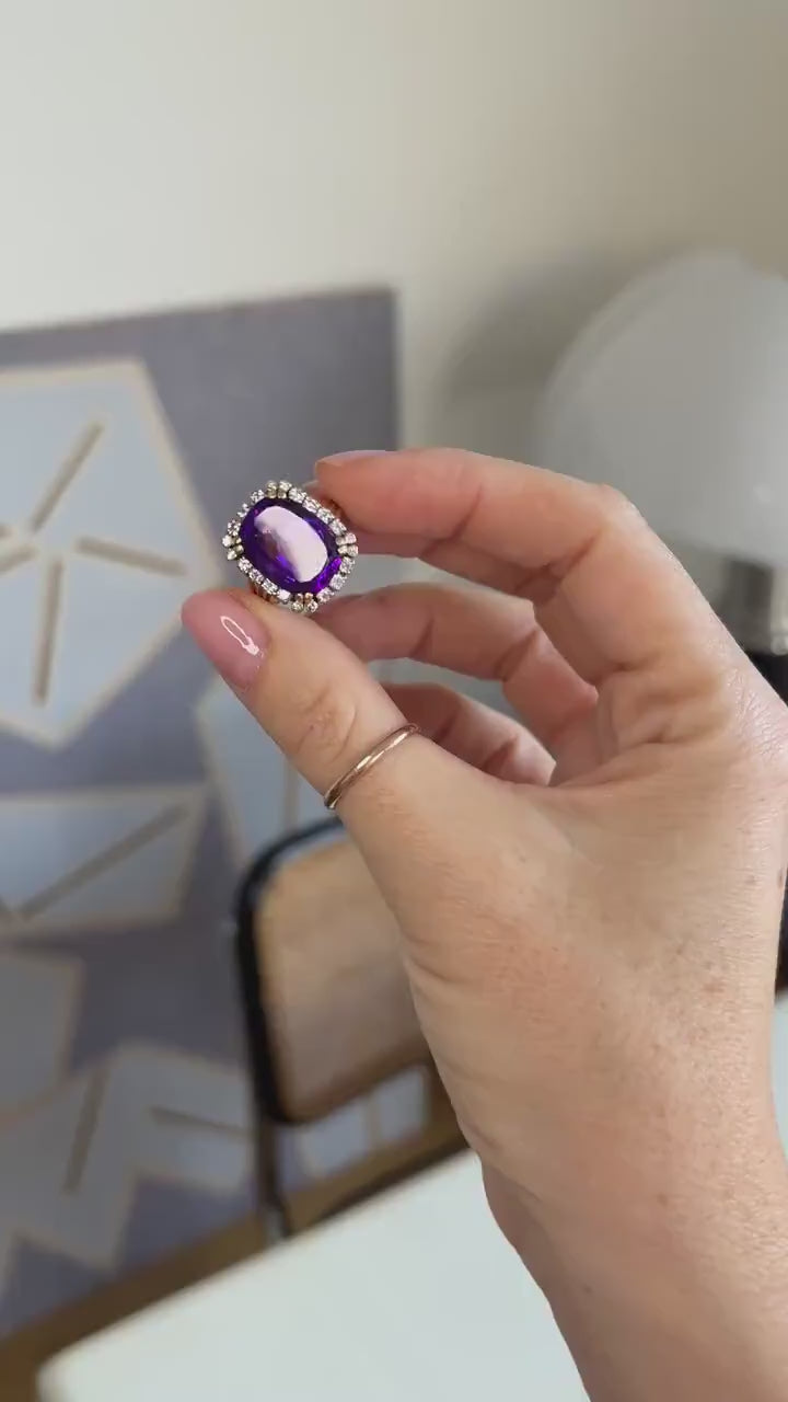 60年代 アメシストとダイヤモンドのカクテル・リング、ローズゴールドとプラチナ