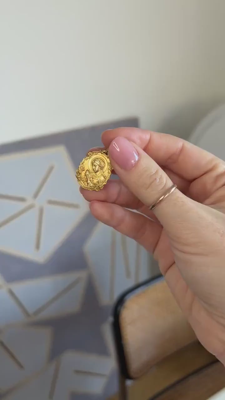 アンティーク・イエローゴールド・聖母マリア・ヴィルゴ・フィデリス・メダル