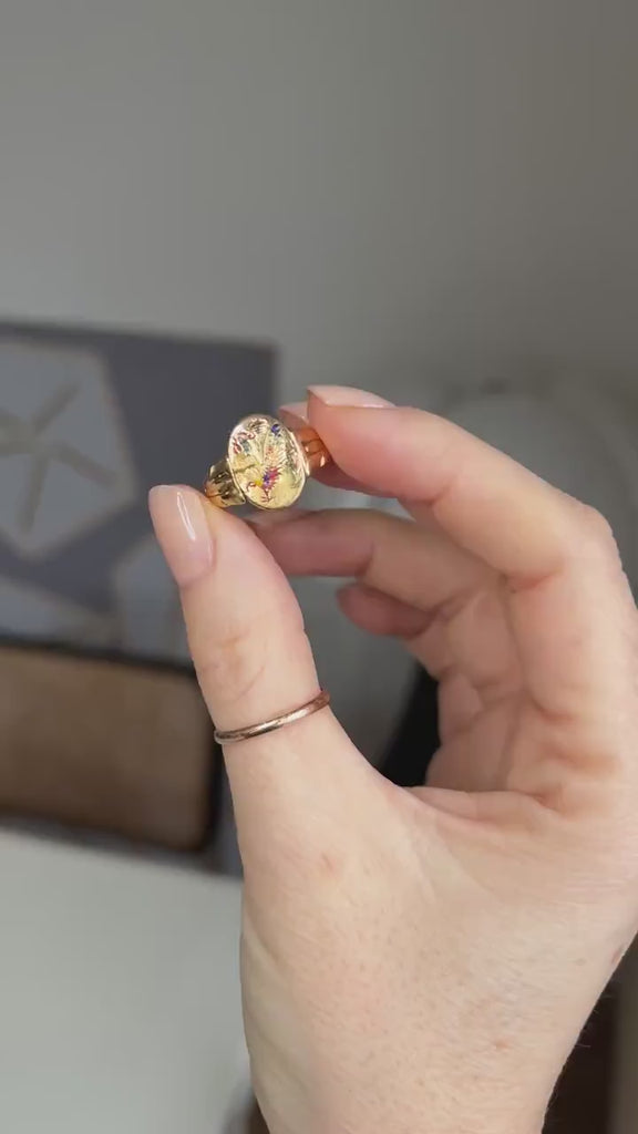 アンティーク中国製イエローゴールドとエナメル製回転式指輪