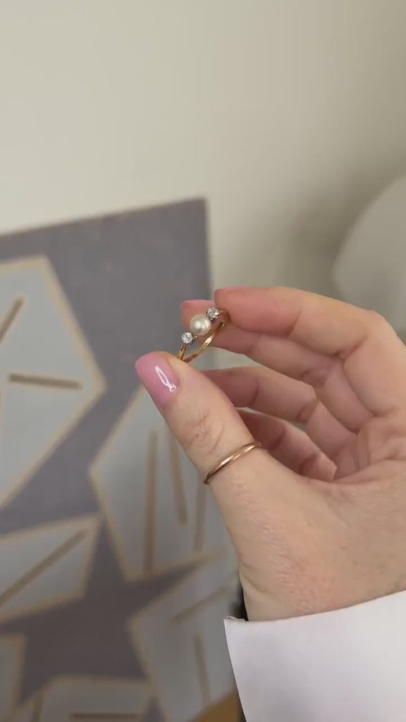 アンティーク・パールとダイヤモンドのリング、ゴールドとプラチナ