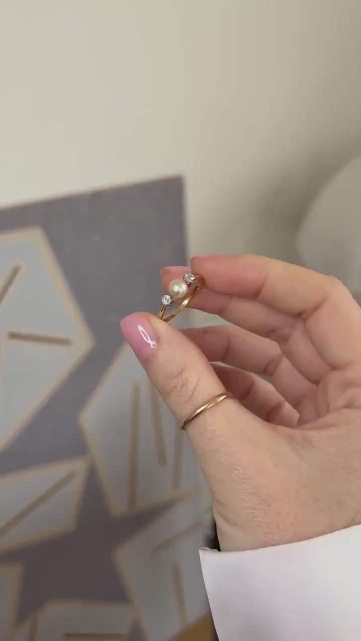 アンティーク・パールとダイヤモンドのリング、ゴールドとプラチナ