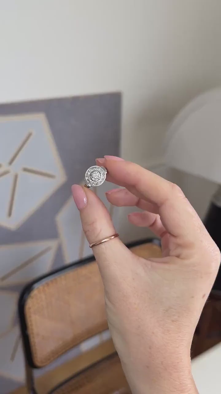 アールデコ・ターゲット・リング 0.75カラットのダイヤモンド、ホワイトゴールドとプラチナ