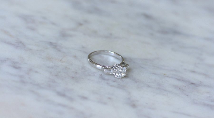 アールデコ クッション ダイヤモンド ソリテア 1.00Ct プラチナ - Galerie Pénélope