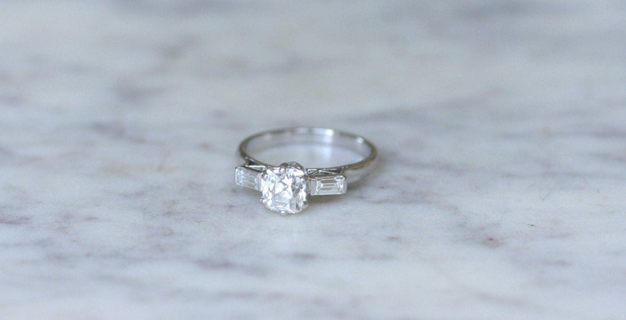 アールデコ クッション ダイヤモンド ソリテア 1.00Ct プラチナ - Galerie Pénélope