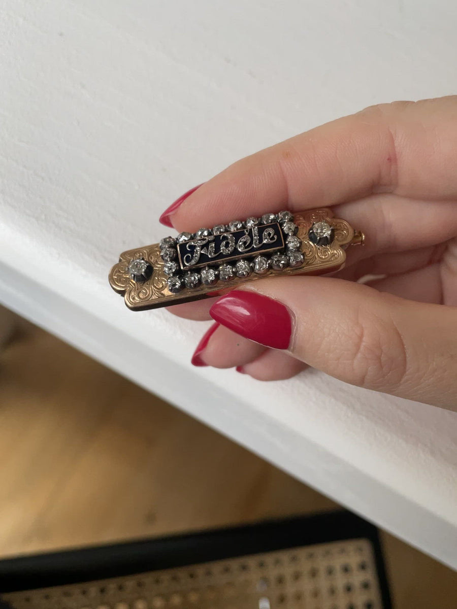 アンティーク・ブローチ「Fidèle」、ピンクゴールド、ダイヤモンド