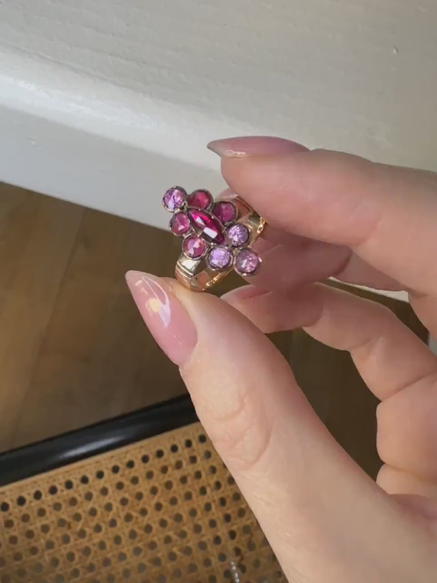 アンティークマーキースリング ペルピニャンガーネット ピンクゴールド