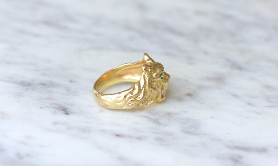 ライオン シグネットリング イエローゴールド ダイヤモンド - Galerie Pénélope