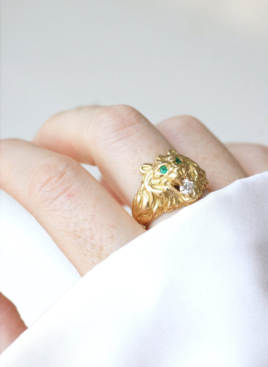 ライオン シグネットリング イエローゴールド ダイヤモンド - Galerie Pénélope