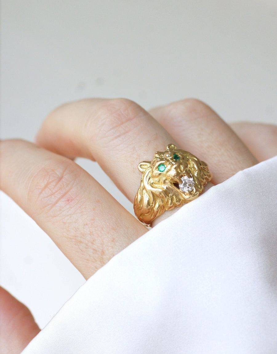 ライオン シグネットリング イエローゴールド ダイヤモンド - Galerie Pénélope