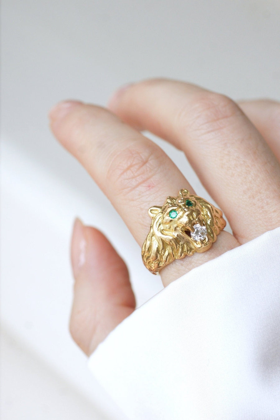 ライオン シグネットリング イエローゴールド ダイヤモンド - Galerie Pénélope