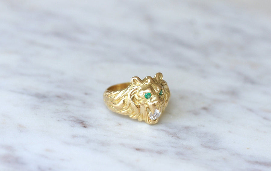 ライオン シグネットリング イエローゴールド ダイヤモンド - Galerie Pénélope