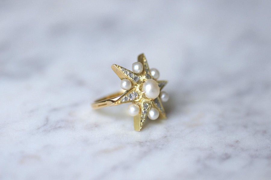 イエローゴールド、ダイヤモンド、パールのスターリング - Galerie Pénélope