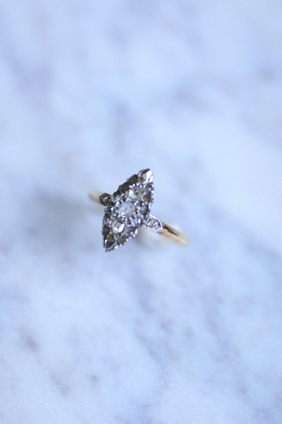 Victorian Marquise ring with diamond on gold and silver - Galerie Pénélope