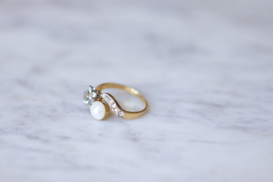 アンティークのアクアマリン、パール、ダイヤモンドのリング - Penelope Gallery