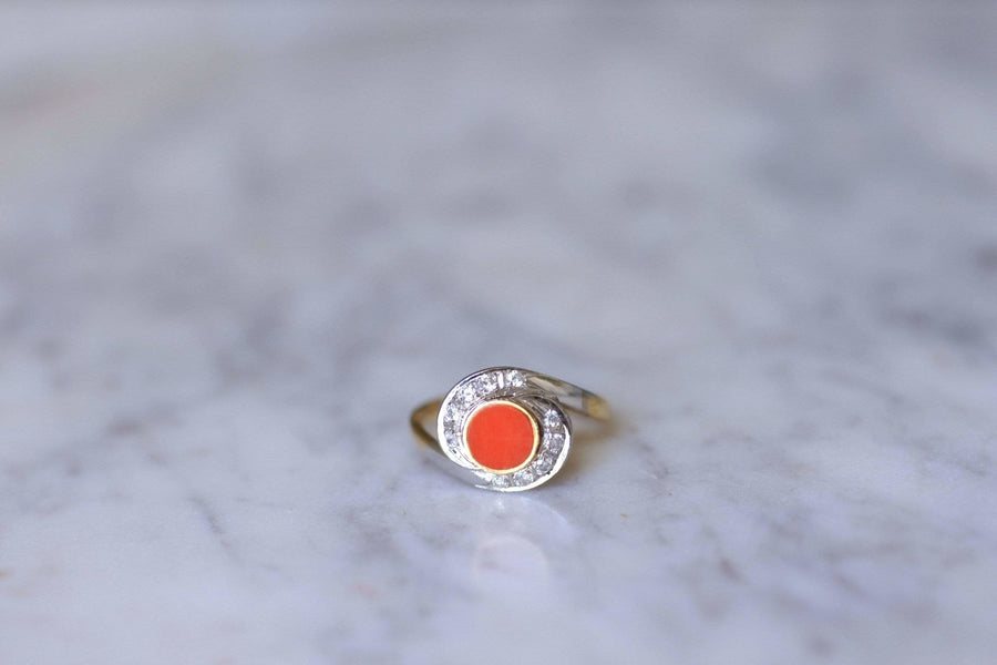 珊瑚とダイヤモンドのスワールリング - Galerie Pénélope