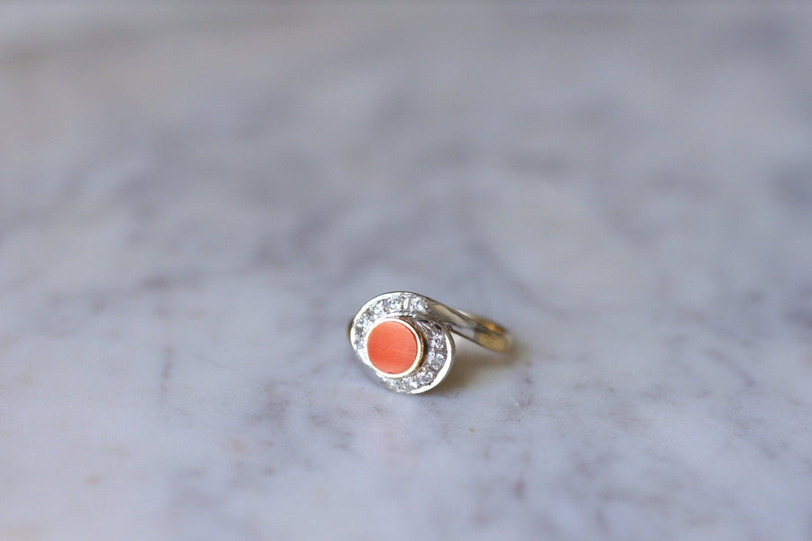 珊瑚とダイヤモンドのスワールリング - Galerie Pénélope