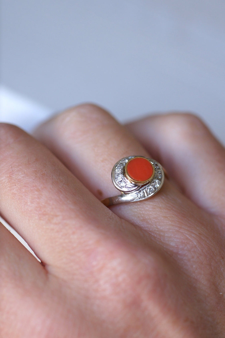 珊瑚とダイヤモンドのスワールリング - Galerie Pénélope