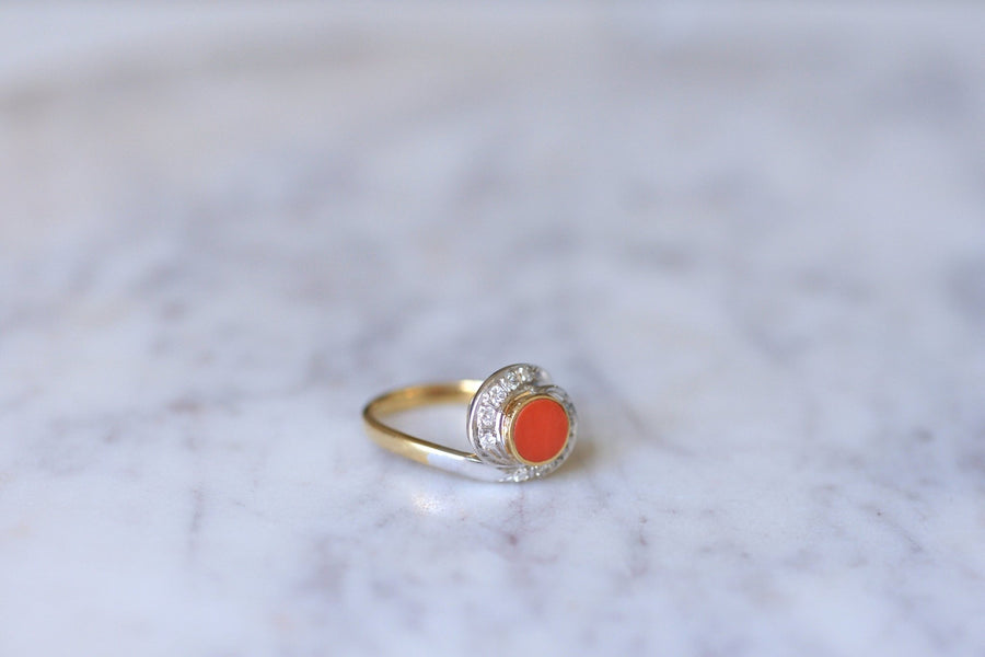 珊瑚とダイヤモンドのスワールリング - Galerie Pénélope