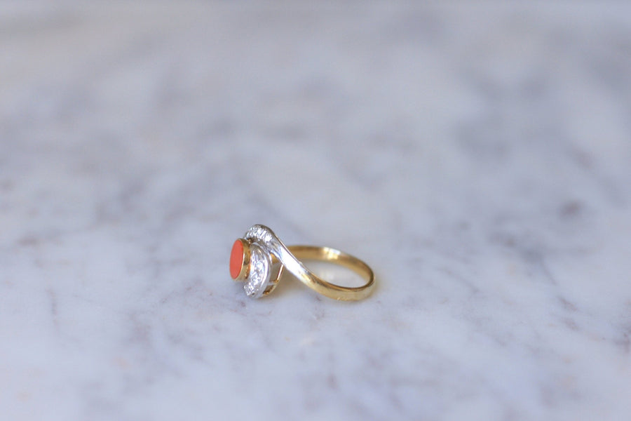 珊瑚とダイヤモンドのスワールリング - Galerie Pénélope