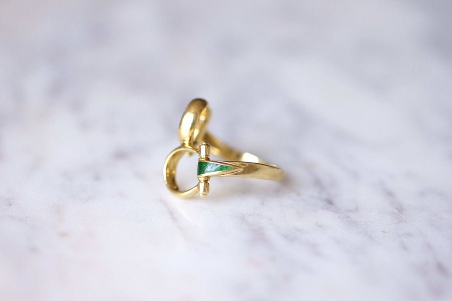 ヴィンテージ グッチ イエローゴールド＆グリーンエナメル リング、1970年代 - ペネロペ・ギャラリー