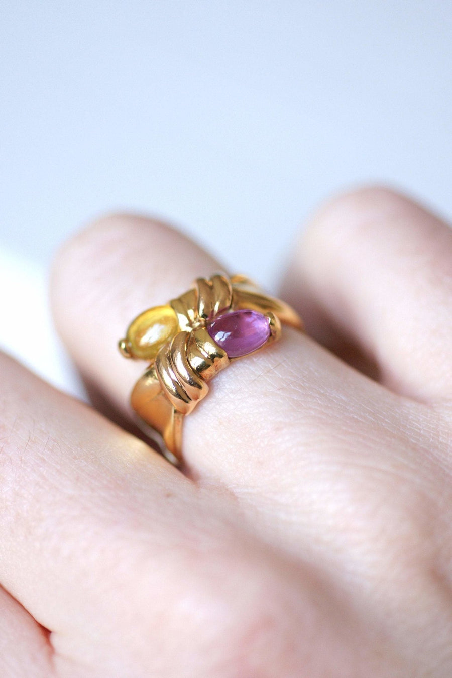 Vintage Toi et Moi ring, ピンクトルマリンとシトリン, イエローゴールド - Galerie Pénélope