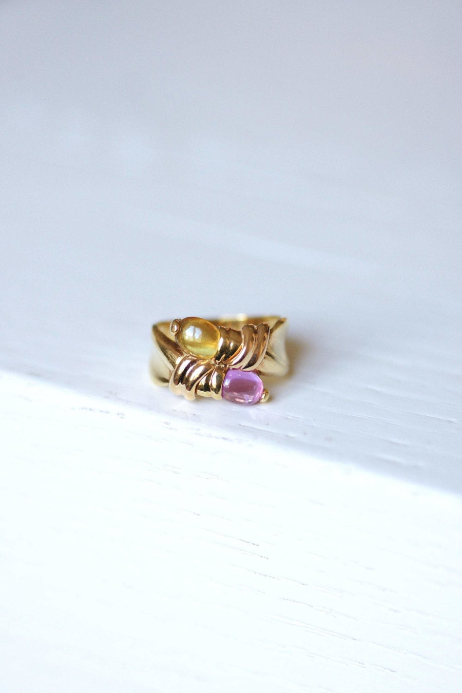 Vintage Toi et Moi ring, ピンクトルマリンとシトリン, イエローゴールド - Galerie Pénélope