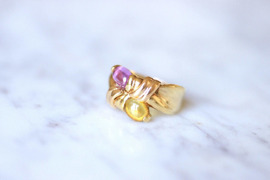Vintage Toi et Moi ring, ピンクトルマリンとシトリン, イエローゴールド - Galerie Pénélope