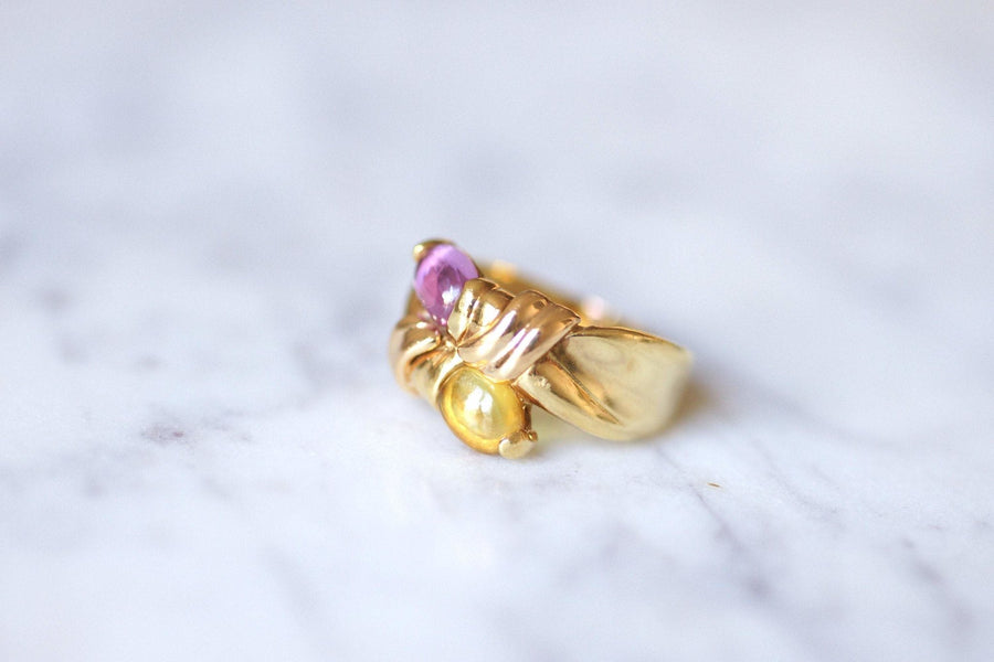 Vintage Toi et Moi ring, ピンクトルマリンとシトリン, イエローゴールド - Galerie Pénélope