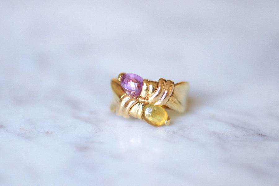 Vintage Toi et Moi ring, ピンクトルマリンとシトリン, イエローゴールド - Galerie Pénélope