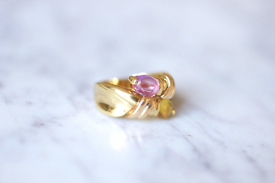 Vintage Toi et Moi ring, ピンクトルマリンとシトリン, イエローゴールド - Galerie Pénélope
