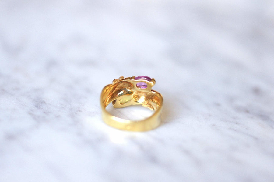 Vintage Toi et Moi ring, ピンクトルマリンとシトリン, イエローゴールド - Galerie Pénélope