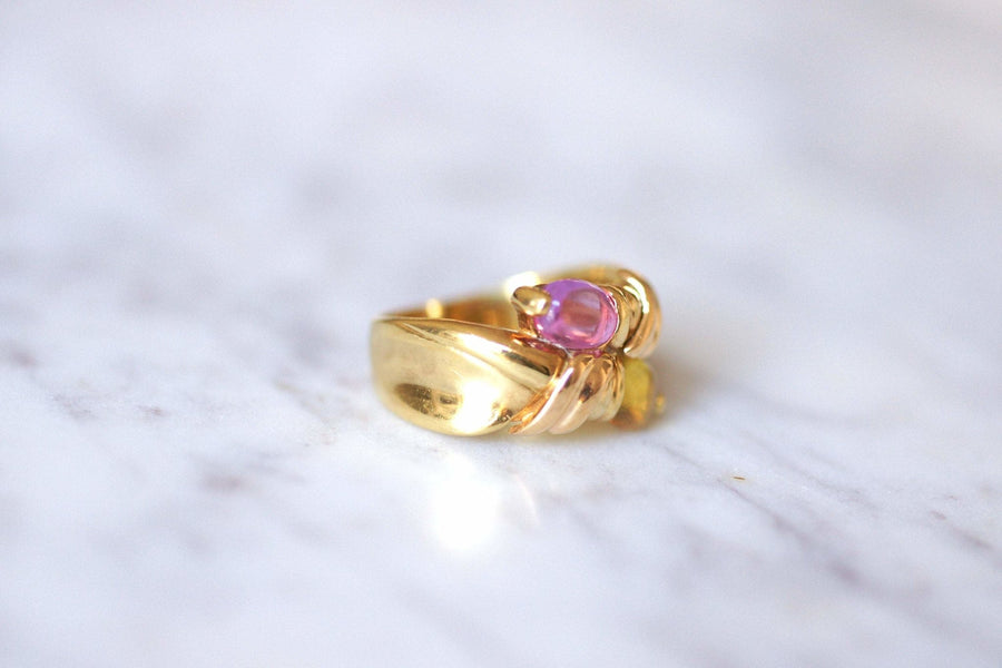 Vintage Toi et Moi ring, ピンクトルマリンとシトリン, イエローゴールド - Galerie Pénélope