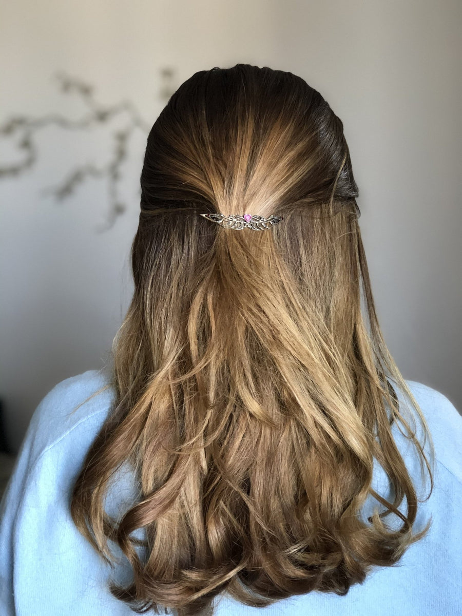 アールヌーボーのシルバーハートのヘアクリップ - Penelope Gallery