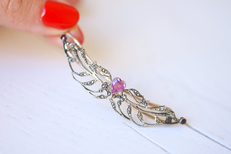 アールヌーボーのシルバーハートのヘアクリップ - Penelope Gallery
