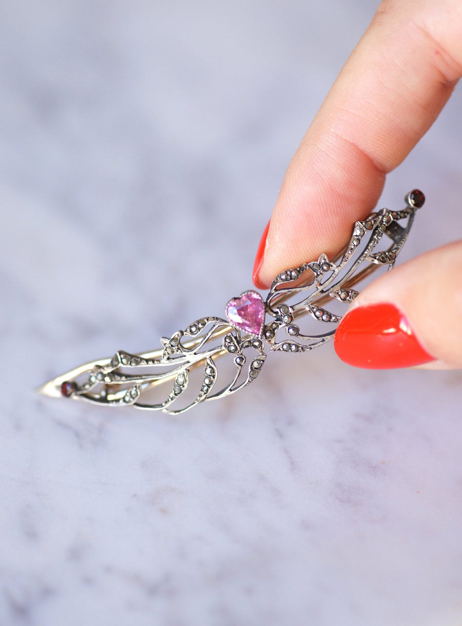 アールヌーボーのシルバーハートのヘアクリップ - Penelope Gallery