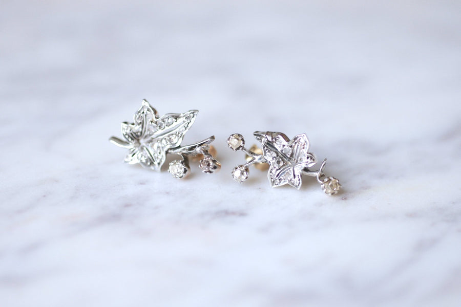 ゴールド、シルバー、ダイヤモンドのツタの葉のイヤリング - Galerie Pénélope