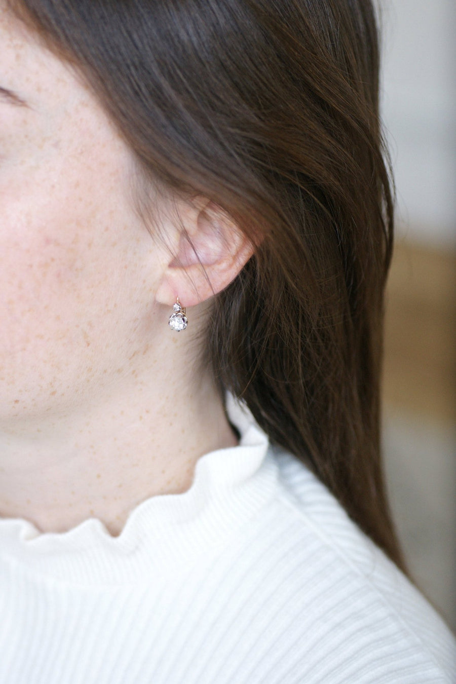 アンティーク ダイヤモンド 1.10 ct スリーパー イヤリング - Galerie Pénélope