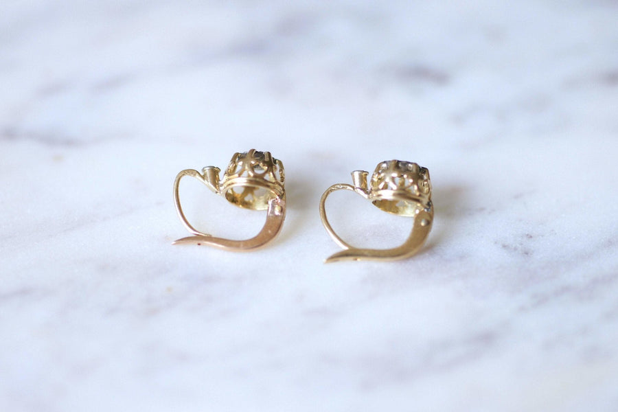 アンティークゴールドとダイヤモンドのスリーパーピアス - Penelope Gallery