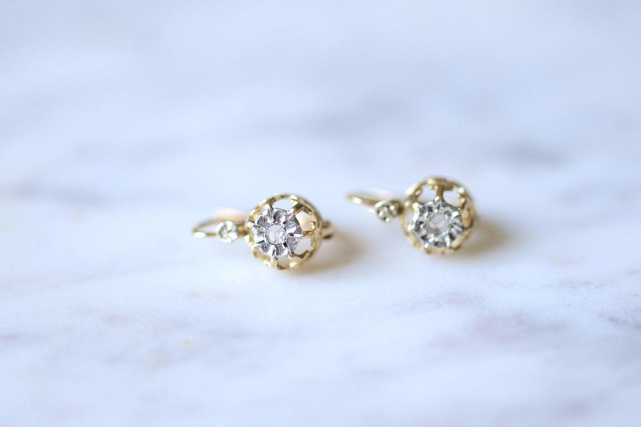 アンティークゴールドとダイヤモンドのスリーパーピアス - Penelope Gallery