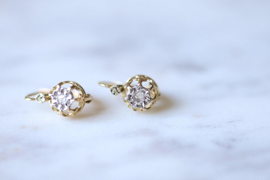 アンティークゴールドとダイヤモンドのスリーパーピアス - Penelope Gallery