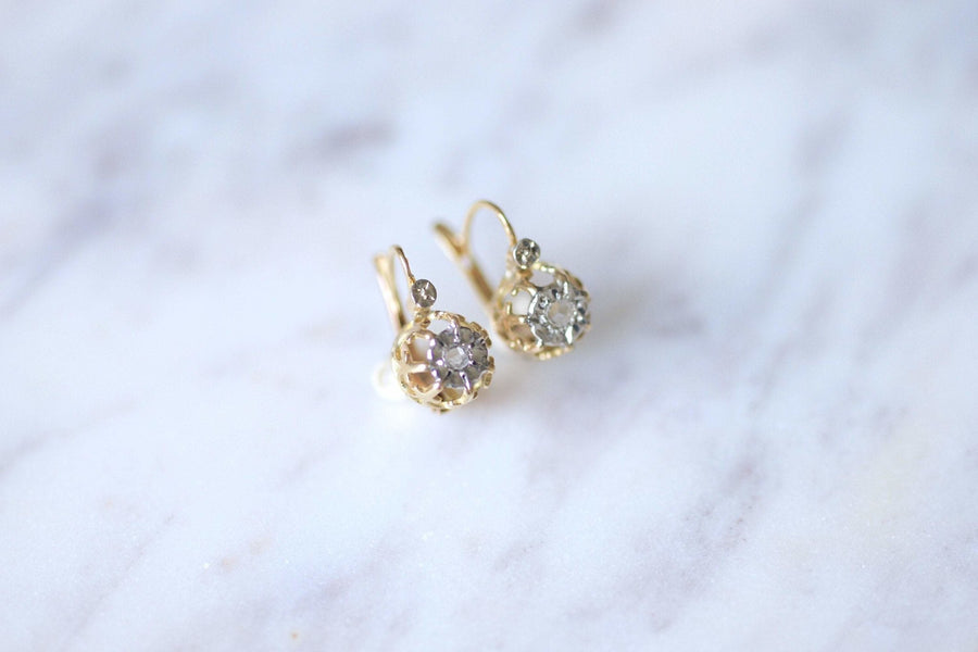 アンティークゴールドとダイヤモンドのスリーパーピアス - Penelope Gallery
