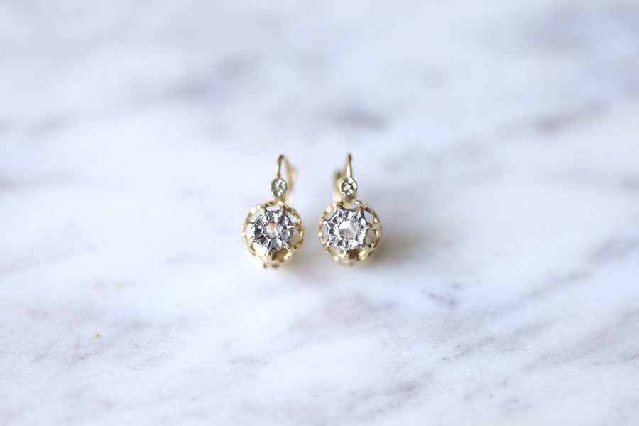 アンティークゴールドとダイヤモンドのスリーパーピアス - Penelope Gallery