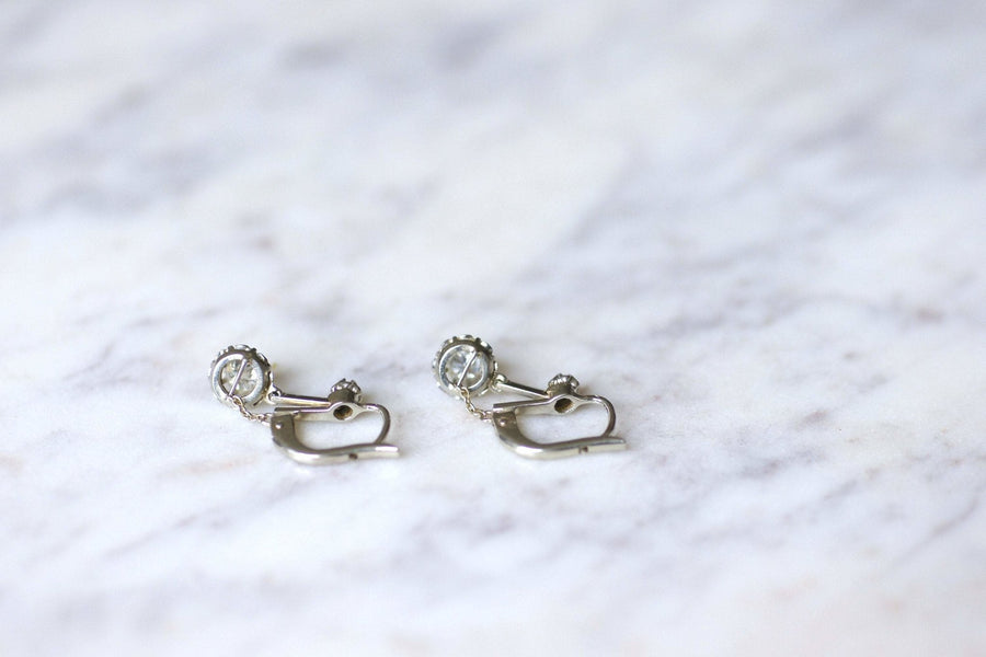 アンティークホワイトゴールドとダイヤモンドのスリーパーピアス - Penelope Gallery