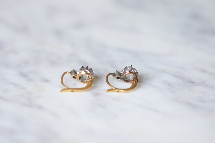 アンティークゴールド、プラチナ、ダイヤモンドのスリーパーピアス - Galerie Pénélope