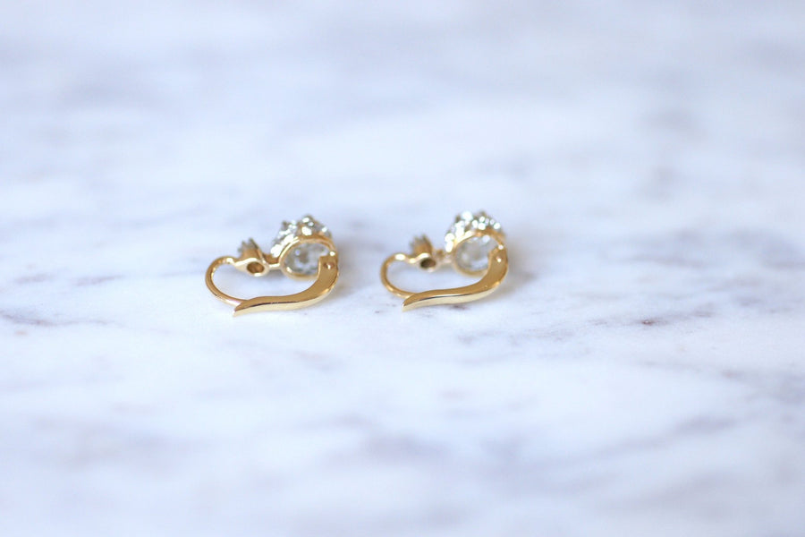 アンティークゴールド、プラチナ、ダイヤモンドのスリーパーピアス - Galerie Pénélope
