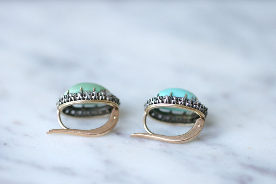 ターコイズのピアス（ダイヤモンド付き） - Galerie Pénélope